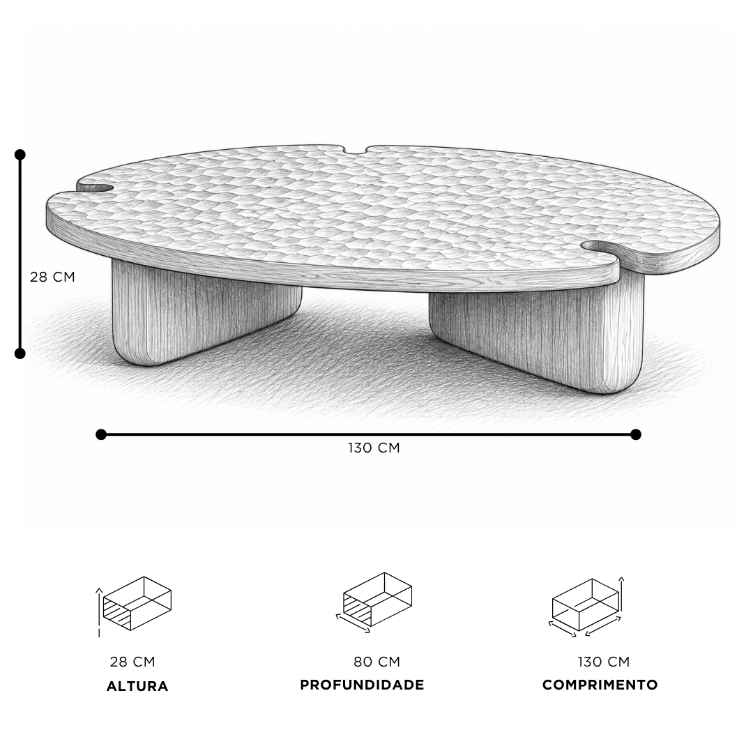 Tabela de medidas da Mesa de Centro Lua